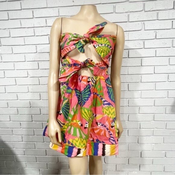 Farm Rio Women’s Graphic Macaws Cotton Mini Dress - Size Large - Picture 3 of 12